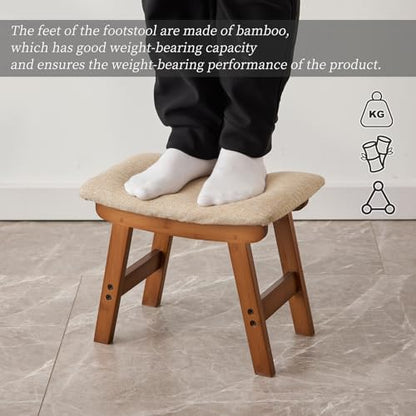 Kitsanery Foot Stool,Ottoman,Bamboo Small Sofa Foot Rest Under Desk,Extra Seating for Living Room, Bedroom and Kitchen(Brown Stool Legs - Beige Surface) - color: Brown Stool Legs - Beige Surface