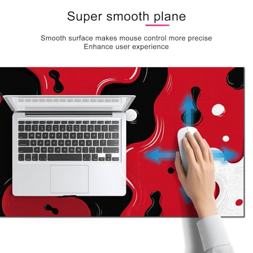 HOMETITUTE XL Mouse Pad Gaming Mousepad Abstract Red Black White Design 31.5x11.8 Inch Non-Slip Keyboard Desktop Protector Mat Diatomite Large Mouse Pad for Home and Office Desk Accessories - color: Abstract Red Black White Design