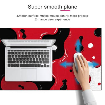 HOMETITUTE XL Mouse Pad Gaming Mousepad Abstract Red Black White Design 31.5x11.8 Inch Non-Slip Keyboard Desktop Protector Mat Diatomite Large Mouse Pad for Home and Office Desk Accessories - color: Abstract Red Black White Design