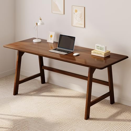 IOTXY Solid Wood Writing Table - 60" W x 24" D Minimalist Computer Desk for Home Office, Work, Study, Creativity, and PC Workstation, Walnut - color: Walnut, size: 60" W