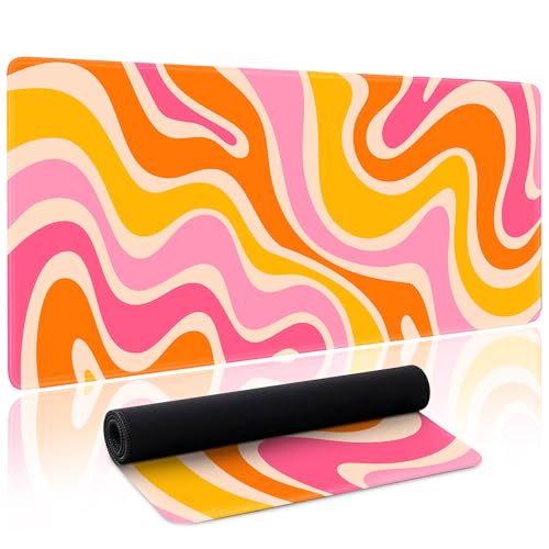 Boho XL Mouse Pad Large Desk Mat Extended Keyboard Mouse Pad Abstract Mousepad with Non-Slip Base and Stitched Edge Minimalist Mouse Mat Desk Pad 31.5 x 11.8 in Mouse Pads for Desk Home Office Gaming - color: Boho Abstract