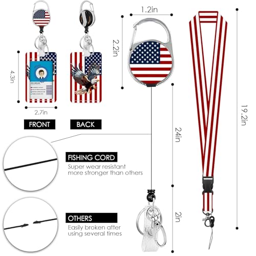 Unitedstates Flag Lanyards ID Badge, American Flag ID Badge Holder with Retractable Reel Clip and Keychain, Vertical Heavy Duty Identity Badge Cover Case Protector for Teacher Nurse Women Man - color: Nationalflag-red