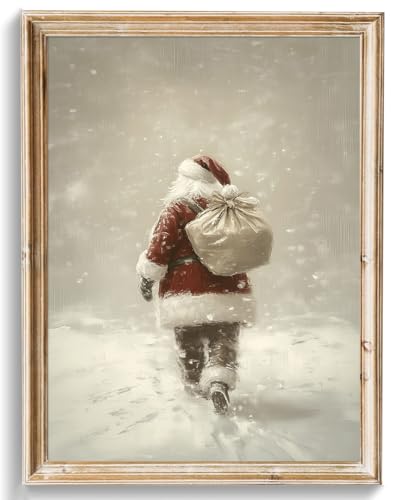 Uniro Christmas Wall Art Prints, Vintage Christmas Decor, Neutral Santa Claus Winter Xmas Poster, Muted Rustic Christmas Artwork Painting, Farmhouse Winter Holiday Print for Bedroom, Living Room, Gallery, winter Room Decor, Holiday Decoration Gifts ( 8" x