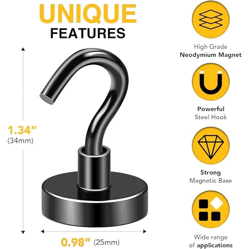 DIYMAG Magnetic Hooks Black 85 LB Heavy Duty Strong Magnet with Hook Rare Earth Neodymium Magnets for Hanging Magnetics Hanger for Curtain Home Kitchen Workplace 12 Packs - color: Black, size: 0.98in