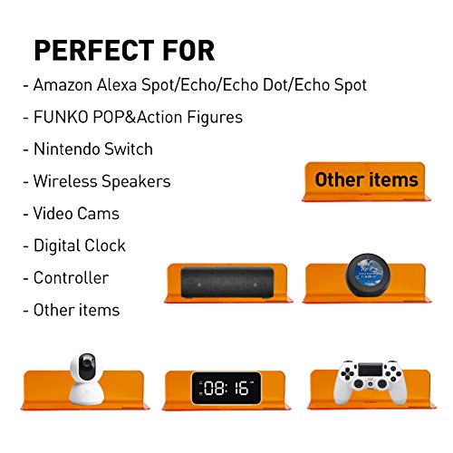 OAPRIRE Small Acrylic Floating Wall Shelves Set of 2, Flexible Use of Wall Space, 9 Inch Adhesive Display Shelf for Security Cameras/Smart Speaker/Action Figures, with Cable Clips - Clear Orange - color: Orange