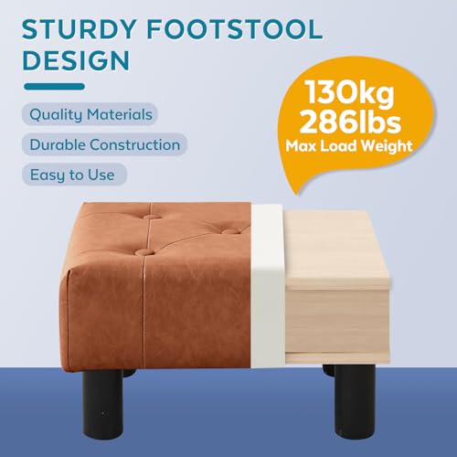 Small Foot Stool Ottoman, Faux Leather Footstool Ottoman Foot Rest for Couch, Rectangle Footstools and Ottomans Small for Living Room, Entryway and Bedroom (Bright Brown) - color: Bright Brown