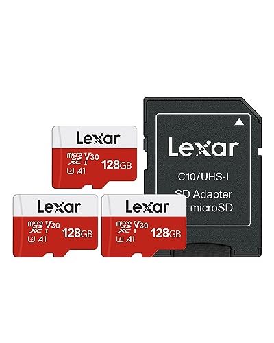 Lexar E-Series 128GB Micro SD Card 3 Pack, microSDXC UHS-I Flash Memory Card with Adapter, 100MB/s, C10, U3, A1, V30, Full HD, 4K UHD, High Speed TF Card - color: 128GB x3