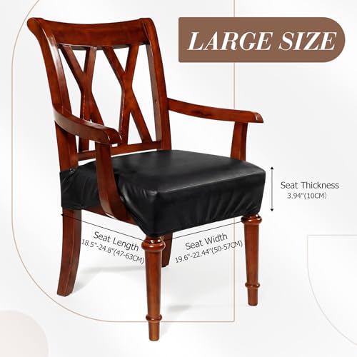 Havawish PU Leather Dining Chair Cover Waterproof Seat Cover for Dining Room Chair with Armrest Stretchable Washable Waterproof Seat Slipcover Protector(Black) - color: Black