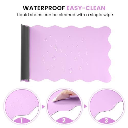 PU Leather Desk Pad, Scalloped Non-Slip Mouse Pad & Large Desk Mat Cover Stitched Edges Writing Pad for Office, Home - Waterproof, Easy to Clean, Durable Surface I 31.4"x15.7", Bonbon Pink - color: Bonbon Pink