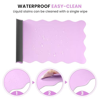 PU Leather Desk Pad, Scalloped Non-Slip Mouse Pad & Large Desk Mat Cover Stitched Edges Writing Pad for Office, Home - Waterproof, Easy to Clean, Durable Surface I 31.4"x15.7", Bonbon Pink - color: Bonbon Pink