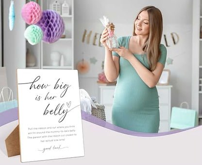 How Big Is Her Belly Sign, Measure the Belly Baby Shower Game， 8×11 Inches Wooden Sign With Stand, Gender Neutral Tabletop Decor for Gender Reveal Party, Baby Shower Decorations - style: How Big Is Her Belly