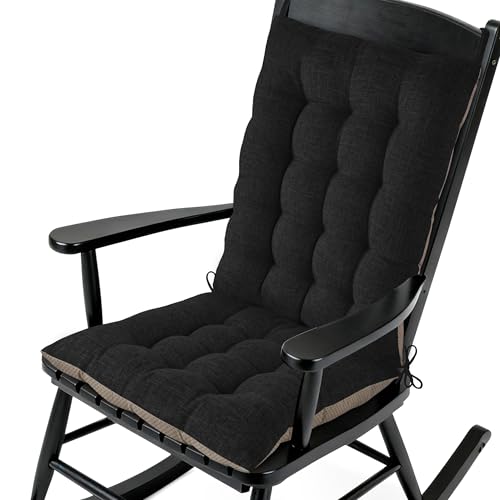 AddGrace Non-Slip Rocking Chair Cushion Extra Large Linen Thick Chair Pads Durable High Back Seat Cushions with Ties Set of 2 Black - color: Black