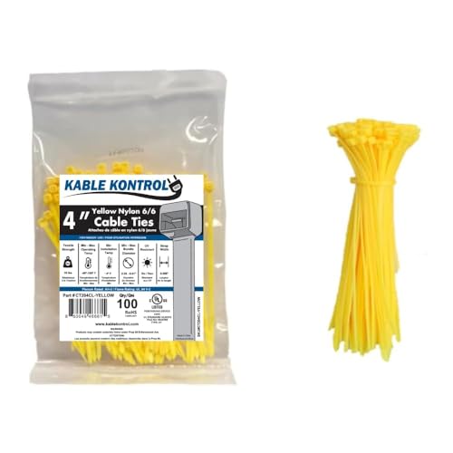 Kable Kontrol Yellow Zip Ties 4 Inch 100 Pcs, 18 Lbs Tensile Strength, Self-locking Nylon Colored Cable Ties Wire Wraps for Indoor or Outdoor Use - color: Yellow, size: 4" - 18 Lbs - 100 Pcs