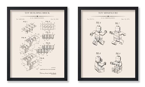 Poster Master 2-Piece Bricks Blueprint Print - Building Blocks Patent Poster - Interlocking Bricks Toy Art - Technical Drawing Wall Design - Kids Room Wall Decor - 11x14 UNFRAMED Wall Art - color: Patent Kids 01, size: 11"L x 14"W