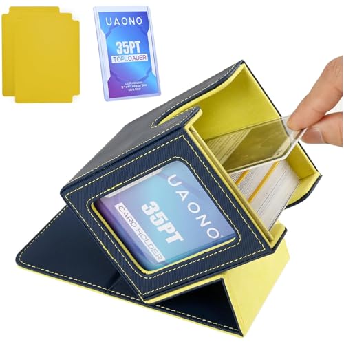 UAONO Card Deck Box for MTG Commander, Independent Commander Display, Fits 100 Double-Sleeved Cards, Magnetic Deck Case for Magic the Gathering TCG, 2 Dividers & 1 Top Loader (Blue/Yellow) - color: A-Blue&Yellow