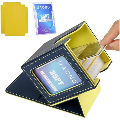 UAONO Card Deck Box for MTG Commander, Independent Commander Display, Fits 100 Double-Sleeved Cards, Magnetic Deck Case for Magic the Gathering TCG, 2 Dividers & 1 Top Loader (Blue/Yellow) - color: A-Blue&Yellow