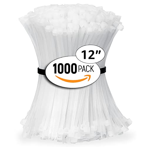 ALBO Zip Ties White 12 Inch 1000 Pack 50 lb, Long Plastic Cable Ties Thick 0.19 Inch Tie Wraps Heavy Duty UV Resistant Nylon Wire Ties for Indoor and Outdoor - size: 12" White 1000 Pack 50lb