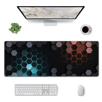 Hexagon Honeycomb Large Mouse Pad,Gaming Keyboard Desk Pad,Extended Mouse Mat Non-Slip Rubber Base with Stitched Edges for Office Game Home XL 31.5"x11.8" - color: Honeycomb B, size: 31.5L x 11.8W inches