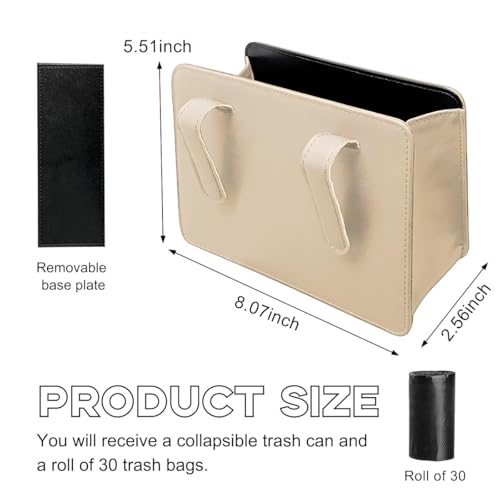 Yourkar Car Trash Can, Foldable Waterproof Leather Car Garbage Organizer Holder, Automotive Mini Dustbin Container with One Roll Trash Bag, Universal Interior Car Accessories (Beige) - color: Beige, S