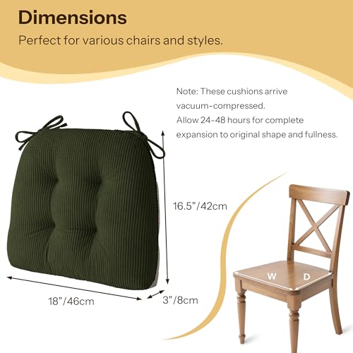Indoor Kitchen Chair Cushions Set of 4 18"X16.5"X3" Soft Anti Slip Dining Chair Pads Tufted Kitchen Seat Cushion with Ties, Dark Green - color: Dark Green