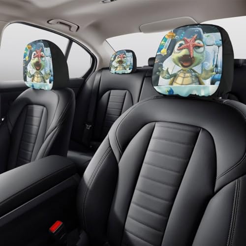 Cute Sea Turtle Car Seat Headrest Protector Set of 2 Pcs Vehicle Seat Pillow Covers Stretchy Auto Seats Headrest Cover Universal Auto Interior Accessories - color: Cute Sea Turtle