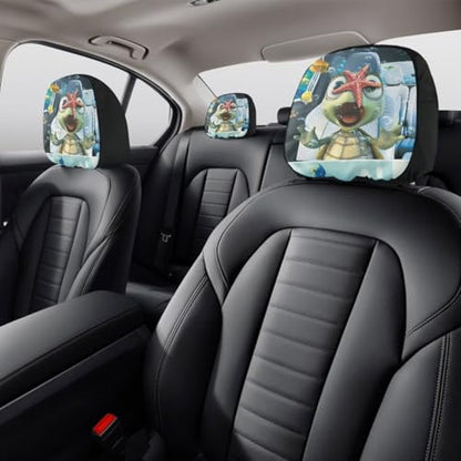 Cute Sea Turtle Car Seat Headrest Protector Set of 2 Pcs Vehicle Seat Pillow Covers Stretchy Auto Seats Headrest Cover Universal Auto Interior Accessories - color: Cute Sea Turtle