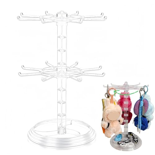 Transparent 360° Rotating Display Stand for Plush Dolls Keychains& Collectibles - All-Round Display, Manually rotates(No Doll) - color: Transparent without dust cover