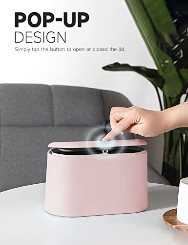Mini Trash Can with Lid Removable Small Garbage Can, Tiny Plastic Trash Bin, Pop Up Countertop Wastebasket, Counter Garbage Lint Bin for Bathroom,Office,Kitchen,Desk,Coffee Table(Pink) - color: Pink