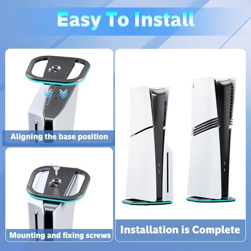 HONCAM Vertical Stand for PS5/PS5 Slim/PlayStation 5 Pro Consoles, PlayStation 5 Vertical Holder with 7 RGB Lights and a Screw, Black - color: Black