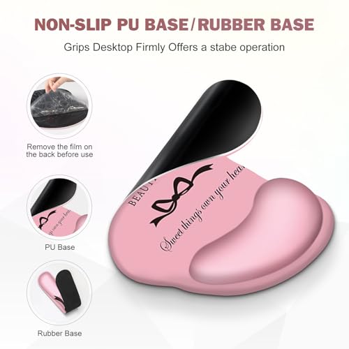 Gaming Mouse Pad, Large Desk Mat, Cute Desk Pad Protector, 4in1 XXL Mousepad + Keyboard Wrist Rest+Mouse Wrist Rest+Coaster Set with Ergonomic Desk Pad for Home Office Table Computer, Pink Pretty Bow - color: Pink Pretty Bow