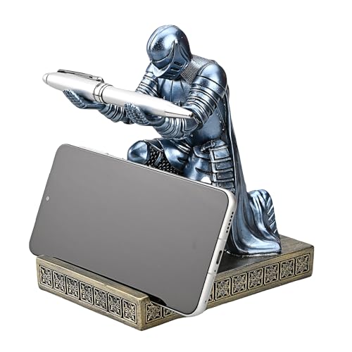 Windbreaker Soldier Knight Pen Holder Personalized Desk Accessory, Mobile Phone & Gaming Controller Holder, Device Stand Gift for Medieval Enthusiasts (Blue) - color: Blue