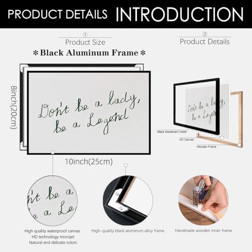 Green Motivation Quotes Posters Vintage Feminist Wall Art Modern Minimalist Inspirational Canvas Prints 08x10 inch Black Framed Don't Be A Lady Be A Legend Wall Decor for Bedroom - color: white-1, size: 10"L x 8"W, style: Framed
