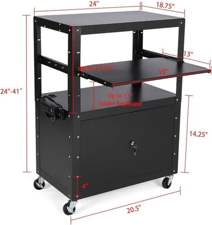 Adjustable Height AV Media Cart, 24-42 Inch Mobile Stand with Locking Storage, Extended Tray Organizer, Cable Management Wheels, for Home Office School - size: Without extension rack