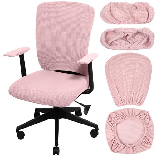 Tallew 4 Pcs Office Chair Covers Set Computer Universal Protective Stretchable Chair Seat Covers Desk Armrest Slipcovers Pads Office Cushion Backrest for Rotating (XL,Pale Pink) - color: Pale Pin