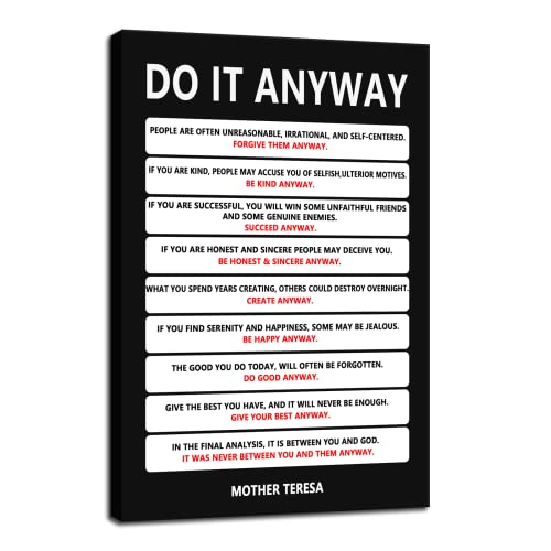 Do It Anyway Canvas Wall Art for Living Room Inspirational Mother Teresa Quote Poster Wall Decor Paintings Wooden Framed Artwork Bedroom Kitchen Home Decoration Ready to Hang[12''W x 18''H] - color: Inspirational-22, size: 18"L x 12"W