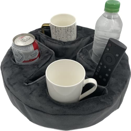 Xchouxer Couch and Bed Cup Holder Pillow, Sofa Organizer Caddy for Drinks, Remotes, Phones, Snacks (Gray) - color: Gray