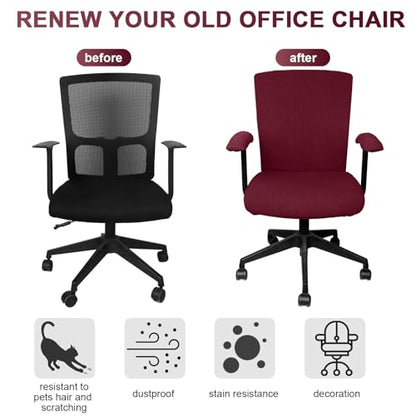 Tallew 4 Pcs Office Chair Covers Set Computer Universal Protective Stretchable Chair Seat Covers Desk Armrest Slipcovers Pads Office Cushion Backrest for Rotating (XL,Burgundy) - color: Burgundy