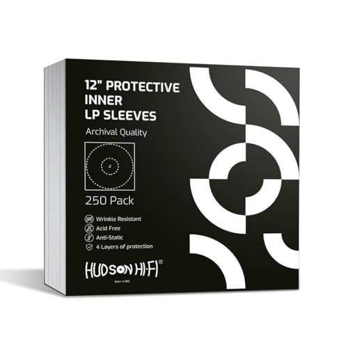 Hudson Hi-Fi Anti-Static Vinyl Record Sleeves - Durable Clear Disc Sleeves- Protect Your LP Albums from Scratches, Dust & Dirt - Acid-Free Rice Paper Disc Covers, 250x Inner Sleeves - size: 250 Inner Sleeves