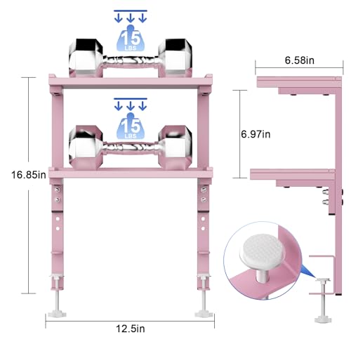 Spacrea Clamp on Desk Shelf, 2 Tier Office Desk Shelves Organizer, Wood Desktop Supplies Storage Rack, Desk Organizers and Accessories (Pink) - color: Pink