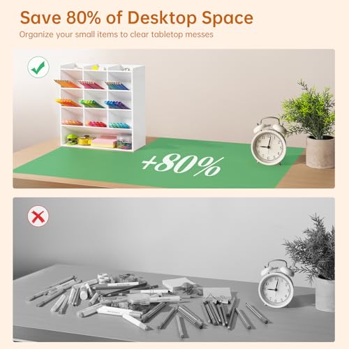 BEYGORM White Acrylic Vertical Marker Organizer for 150 Markers with 13 Compartments, Angled Pen & Pencil Holder, Large Desk Stationery & Art Supply Storage for Office & School (10.2 x 9.8 x 4 Inch) - color: White, size: For 150 Markers