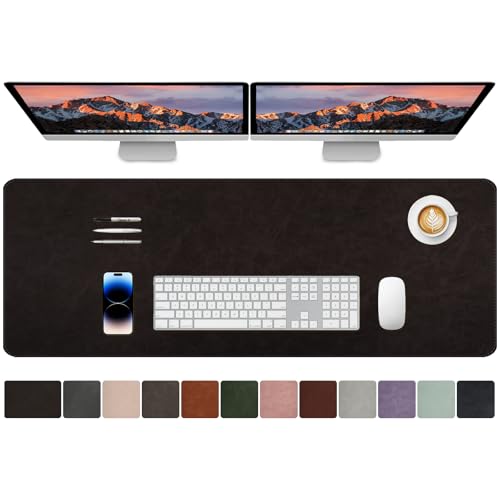 XXLarge Gaming Desk Pad with Stitched Edges - Waterproof Writing Pad Leather Mouse Mat, Non-Slip Base Desk Mat for Office/Home 47"x17" XXL Black - color: Black, size: 47" x 17"