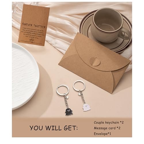 PRCOLUX Funny Cute Ghost Keychain Gifts for Sisters Boyfriend Girlfriend Couple Halloween Christmas Birthday Graduation Gifts - style: Ghost Couple