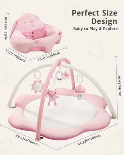 suihuooo 3-in-1 Baby Play Mat, Baby Seats for Infants for Sitting Up, Tummy Time Mat with 5 Detachable Toys, Activity Gym & Playmats for Babies 0-6 6-12 Months, Newborn Babies Shower Gifts - color: Pink