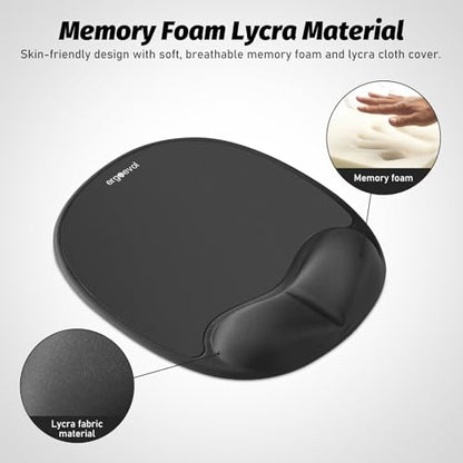 Ergonomic Mouse Pad with Skin-Friendly Lycra Memory Foam Wrist Rest, Easy-to-Clean Smooth PP Surface, and Non-Slip PU Base – Ideal for Vertical, Ergonomic, and Office Mice (Jet Black) - color: Jet Black