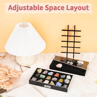 Bfttlity Acrylic Rock Display Case, 108 Grids Rock Collection Box for Kids, Clear Display Cases for Stones Collectibles Gemstone Crystals Storage Boxes (108 Grids) - size: 108 Grids