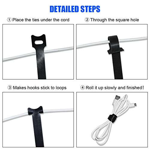 100 PCS 8 Inch Reusable Cable Ties, Adjustable Cable Management Wire Straps with Hook and Loop, Multi-purpose for Home, Office and Data Centers Organizer by QINGLER