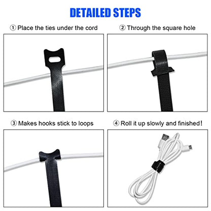 100 PCS 8 Inch Reusable Cable Ties, Adjustable Cable Management Wire Straps with Hook and Loop, Multi-purpose for Home, Office and Data Centers Organizer by QINGLER