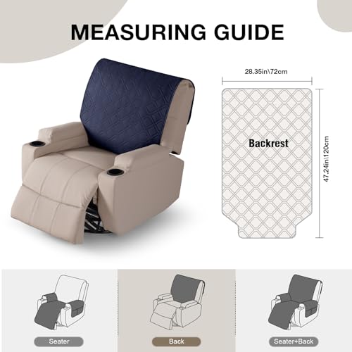 VANSOFY Recliner Chair Covers 100% Waterproof Backrest Cover Reclining Cover Non-Slip Dog Chair Cover Furniture Protector Washable Slipcover Elastic Straps for Pets, Dogs(Dark Blue) - color: Dark Blue