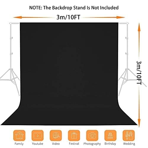 10 x 10 FT Black Backdrop Background, 100% Polyester Photography Backdrop Foldable Washable Black Screen for Photoshoot Portraits Party Video Studio Shooting - color: Black, size: 10 X 10FT