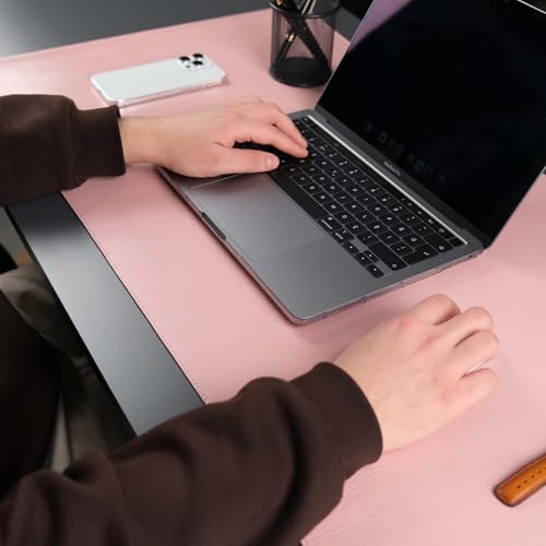Jersey Genuine Calfskin Leather Desk Pad, Office Desk Mat with Non-Slip Bottom, Smooth Surface for Mouse & Keyboard, Desk Protector (36x19 inches) (Pink) - color: Pink